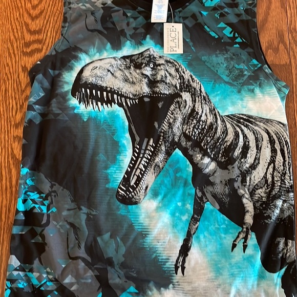 NWT boys dinosaur print 2 piece short set sleeveless top / T-shirt size L 10/12 - Picture 6 of 11